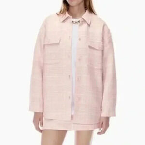 BABATON Aritzia Shacket Joan Shirt Jacket Oversized Linen Tweed Pink Plaid 2